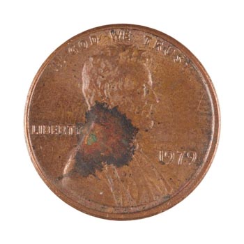 CENT #2755 – Neck shot (verdigris with red halo)
